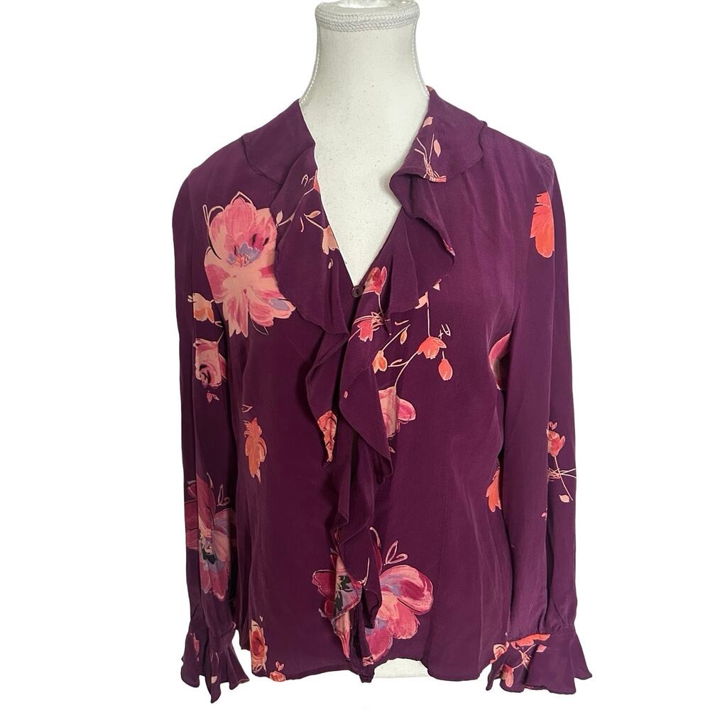 Lord & Taylor Vintage 90s Silk Ruffle‑Front Blouse – Size 10